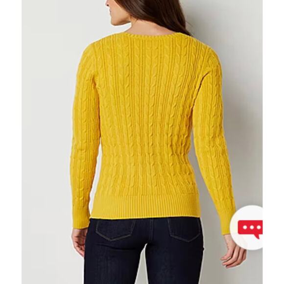 St. John’s Bay Cable Knit Pullover Sweater Long Sleeve Yellow Size M Warm Cozy - Picture 6 of 14
